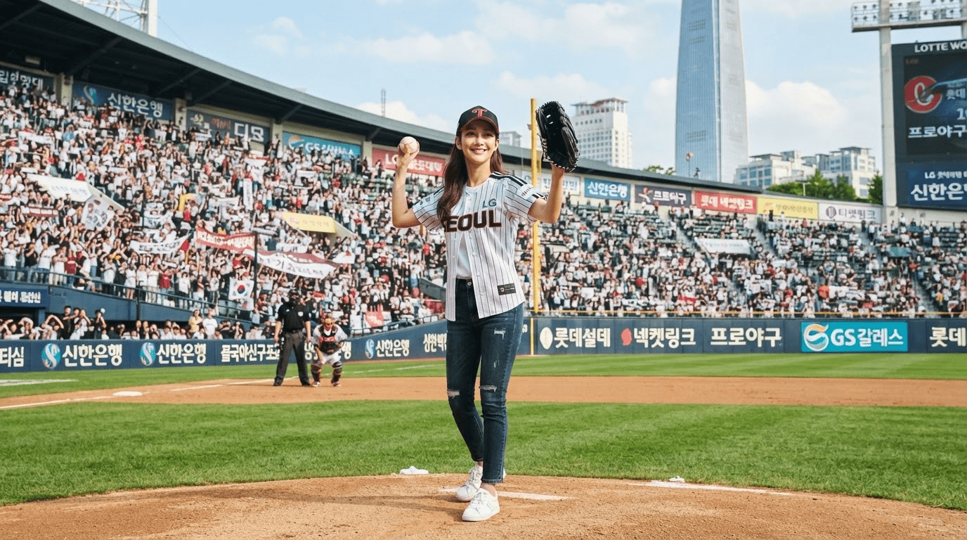 코미디언 안주미, 프로야구 두산 시구 행사에 깜짝 등장 잠실 야구장으로 향하다 SNL 크루 출신 배우의 화제 행보