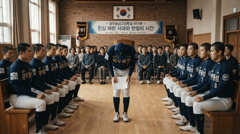 [스포츠]　광주를 찾은 배재고 야구부 사과 "깊은 반성… 인성의 본질 깨우쳤습니다"